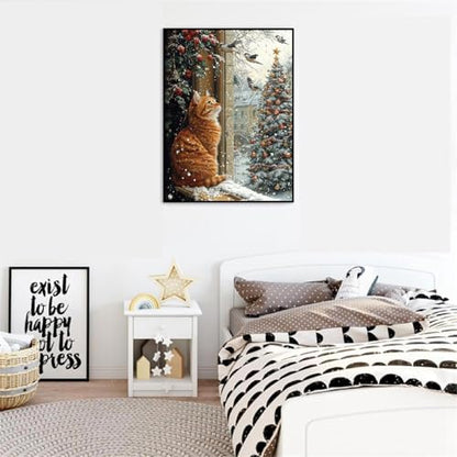 Cat Paint by Numbers Kit for Adults,Winter Painting by Numbers,DIY Acrylic Paint Kit for Adults Beginners Without Frame,Easy Christmas Adult Paint by Number Kits on Canvas for Decor 16x20inch - Image 5