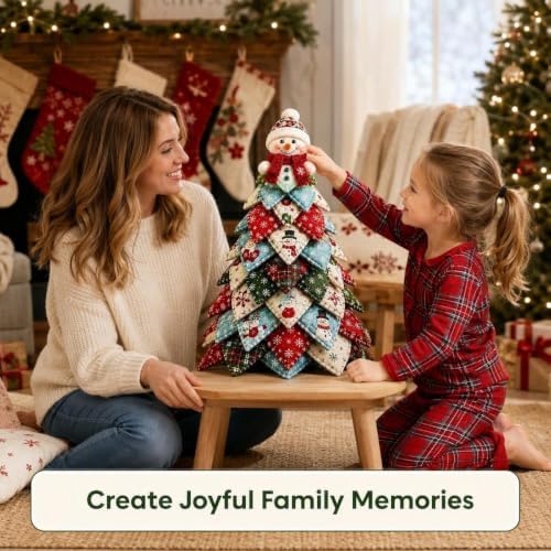 Quilted Christmas Tree Kit – Pre-Cut Fabric & Foam Cone DIY Tabletop Decoration with Tree Topper, No-Sew Holiday Craft Kit for Adults & Kids, Christmas Tree Decorations for Home, Party & Gifts (set8) - Image 6