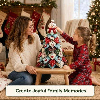 Quilted Christmas Tree Kit – Pre-Cut Fabric & Foam Cone DIY Tabletop Decoration with Tree Topper, No-Sew Holiday Craft Kit for Adults & Kids, Christmas Tree Decorations for Home, Party & Gifts (set8) - Image 6