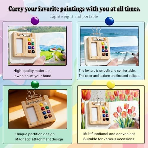 Mini Watercolor Paint Set Bamboo Travel Kit with Watercolor Palette Paintbrush Storage Bag and Water Storage Bottle Ready to Use Watercolor Sets for Artists and Beginners（8 Squares） - Image 3