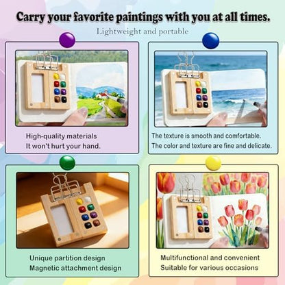 Mini Watercolor Paint Set Bamboo Travel Kit with Watercolor Palette Paintbrush Storage Bag and Water Storage Bottle Ready to Use Watercolor Sets for Artists and Beginners（8 Squares） - Image 3