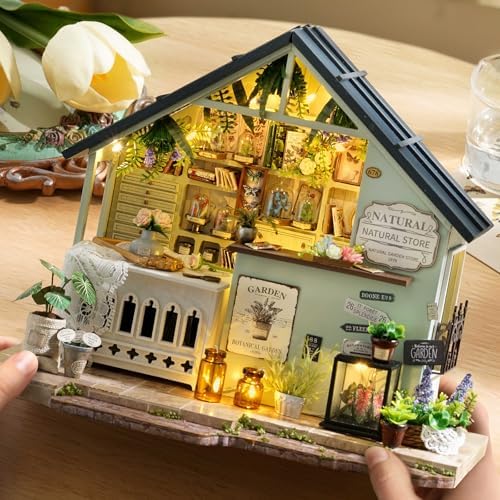 CUTEROOM Miniature House Kits for Adults, Mini Dollhouse Wooden Furniture Kit, DIY Craft Kits Creative Room Tiny House for Decoration- Plants Studio - Image 3