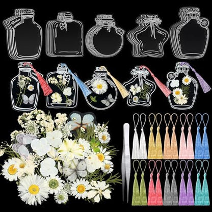 Taobary 91 Pcs DIY Dried Flowers Bookmarks Transparent, Simple Color by TaoBary