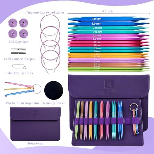 Yarniss 9 Pairs Square Circular Knitting Needles Set with Cable US 2.5~11 - Image 2
