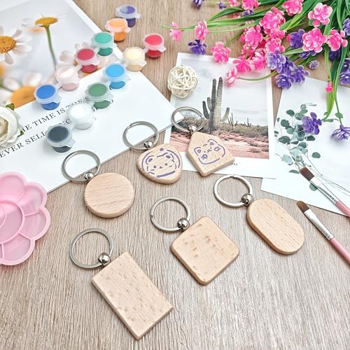 YOZIEMQ 30PCS Wood Engraving Blanks Key Chain，Wood Keychain Blanks，Assorted Unfinished Wooden Key Tag Key Ring for DIY Gift Crafts Christmas Ornaments Laser (30) - Image 6