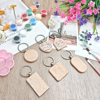 YOZIEMQ 30PCS Wood Engraving Blanks Key Chain，Wood Keychain Blanks，Assorted Unfinished Wooden Key Tag Key Ring for DIY Gift Crafts Christmas Ornaments Laser (30) - Image 6