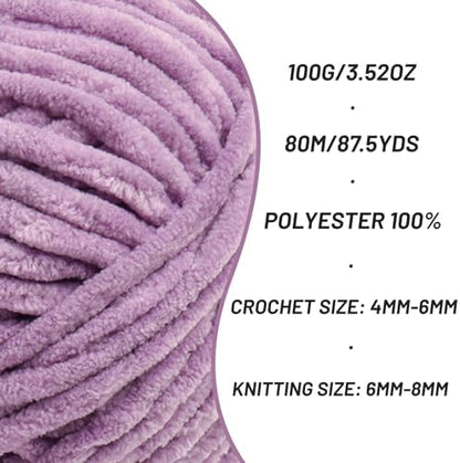 Chenill Yarn for Crocheting Size 5 Bulky Yarn 4 Light Purple - Image 2