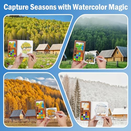 24 Colors Pocket Mini Watercolor Paint Set Walnut Wood Palette Kit - Image 7