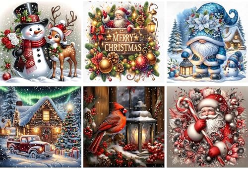 NEGEKFKX 6 Pack Christmas Paint by Numbers Kit for Adults Beginner,Winter Easy Adult Paint by Number Kits on Canvas DIY Painting for Beginners Art by Numbers for Home Wall Decor 10x10 Inch by NEGEKFKX