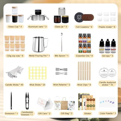 DOPXXBB Complete Candle Making Kit, DIY Candle Making Supplies for Adults, Include Soy Wax, Candle Cups & Tins Candle Wicks & Light Aroma Type Scents, Liquid Dyes & More - Image 5