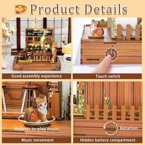 DIY Miniature House Kit (Vintage Coffee Shop) Tiny Dollhouse Kits for Adults to Build, Mini Model Kits with LED&Music Box, Wooden Adults Crafts Puzzles, Birthday Gifts for Family Friends - Image 6