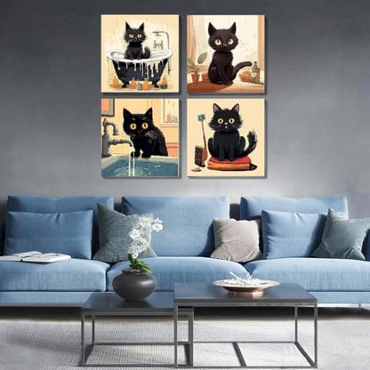 Funny Black Cat Paint by Numbers Kit for Adults Beginners, 4 Pack Cute Cat Easy Framed Adults Paint by Numbers Kits, DIY Black Cat Acrylic Oil Painting Number Kits for Home Wall Decor (8 x 8 Inch) - Image 2