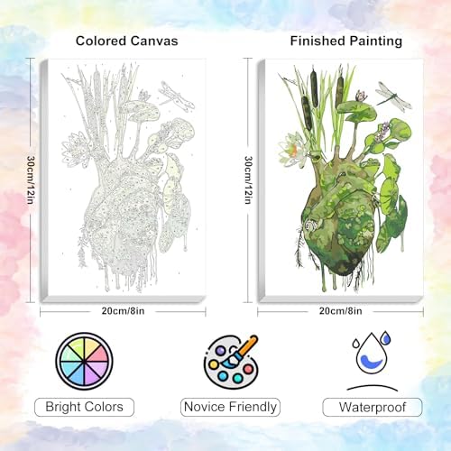 Yezavesu Framed Paint by Numbers Kit for Adults Beginner & Kids Ages 8-12, Heart Paint by Numbers with Frame, DIY Number Painting for Adults Abstract Green Plant for Home Wall Decor Gift 8X 12 inch - Image 3