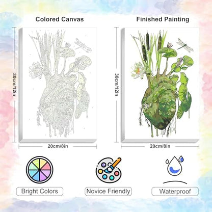 Yezavesu Framed Paint by Numbers Kit for Adults Beginner & Kids Ages 8-12, Heart Paint by Numbers with Frame, DIY Number Painting for Adults Abstract Green Plant for Home Wall Decor Gift 8X 12 inch - Image 3