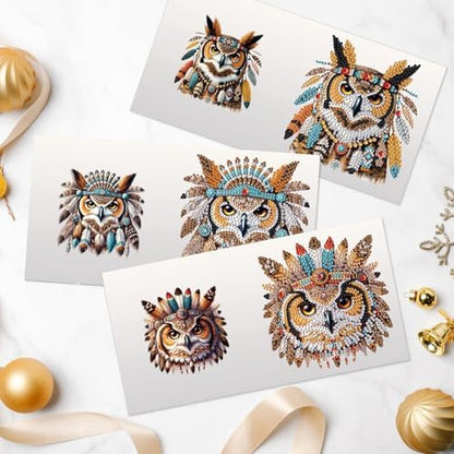 Tontut 6pcs Diamond Art Painting Kit Greeting Card, Battle Feather Owl 5D DIY Special Shape Diamond Painting Christmas Birthday Greeting Card Creative Gifts - Image 6