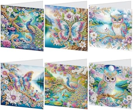 JISHSHAY 6 PCS Butterfly Diamond Painting Greeting Cards Owl Diamond Art Birthday Cards with Envelopes Peacock Gem Art Gem Painting Mosaic Kits for Adults for Thanksgiving Anniversary Valentine by Unknown