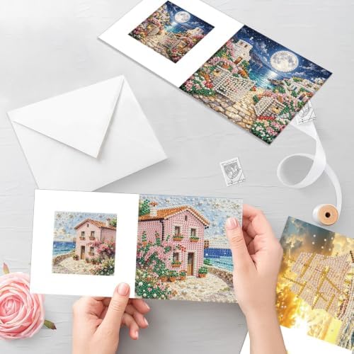 Artiphile DIY Pearl Art Painting Greeting Card Set Crafts Decor 6-Piece Foldable Cards Kit with Envelopes and Tools for Holiday Wishes Adult Crafting Project-Sailboat - Image 6