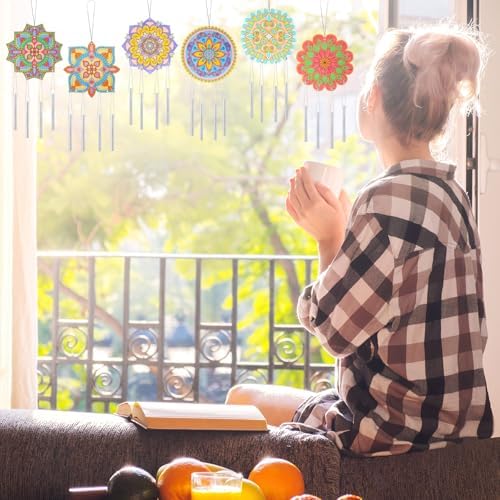 Potchen 18 Sets DIY Wind Chimes Craft Kit Unfinished Wood Art, Mandala - Image 6