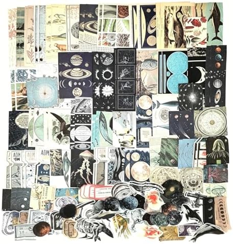 Esweny 200 Pieces Vintage Ephemera Scrapbooking Supplies Pack for Journaling, Decoupage Paper Scrapbook Stickers Kit for Junk Journal Planners Collage Craft Notebooks Album (Space and Sea) by Esweny