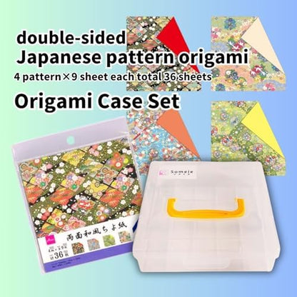 Someie｜Origami Paper｜Origami kit｜Craft｜6 Inch Origami Paper Storage Container ｜double sided Japanese pattern sheets 4pattern×9sheet each total 36 sheets (double sided Japanese pattern) - Image 2