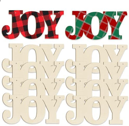 Large Christmas Wooden Ornaments to Paint 10Pcs, DIY Blank Unfinished Joy Wood Cutout Ornament for Crafts Hanging Decorations, Thanksgiving Wedding Birthday Party Decoration by Sophena