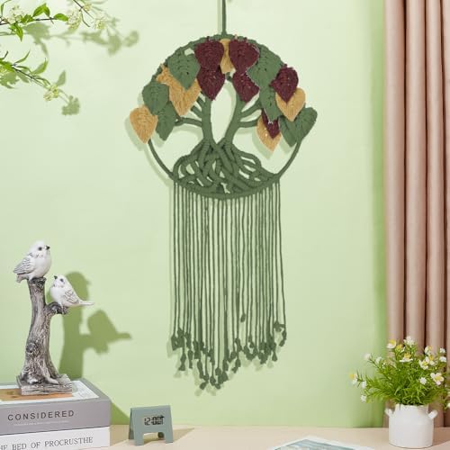 ORIGACH DIY Macrame Tree of Life Wall Hanging Kit Handmade Boho Leaves Tapestry Macrame Kit for Beginner Adults with Step by Step Instruction Macrame Wall Decor for Living Room, Dark Green - Image 5