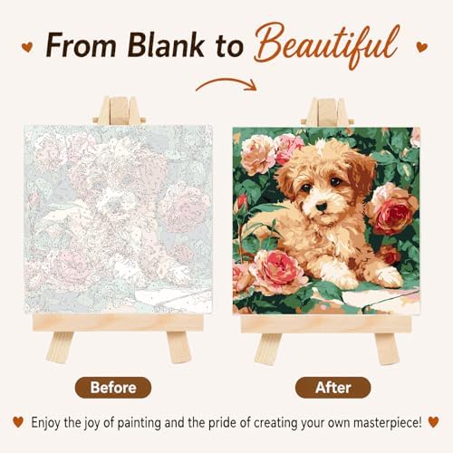 AUKELHJ Framed Paint by Numbers Kit for Adults, Dog, 10x10 inch - Image 4
