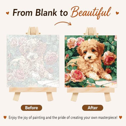 AUKELHJ Framed Paint by Numbers Kit for Adults, Dog, 10x10 inch - Image 4