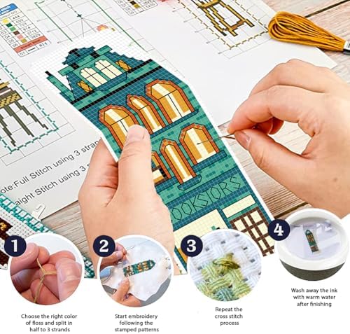 FREEBLOSS 6 Set Cross Stitch Bookmark Kits 11CT 8"x2.4" Street View - Image 4