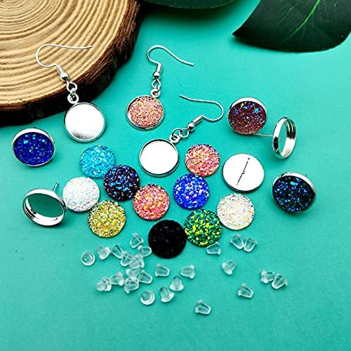 270Pcs Faux Druzy Drop Earrings Set,20Pcs Earrings Wire Hooks Blanks 50Pcs Stud Earring 100Pcs Mixed Color Faux Quartz 100Pcs Rubber Earring Back for DIY Jewelry Making Findings Supplies - Image 7
