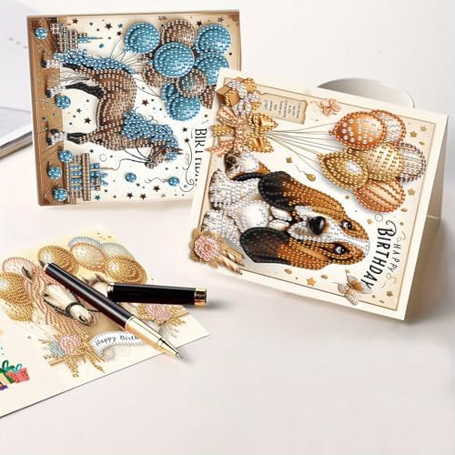 Tontut 6 Pieces Diamond Art Painted Greeting Cards, Horse Puppy Balloon 5D DIY Special Shape Diamond Card Creative Gifts, Christmas Thanksgiving Greeting Card Congratulation - Image 7