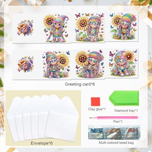 antor 6 Pcs 5D Diamond Painting Greeting Cards Kits, Sunflower Happy DIY Diamond Art Cards with Envelopes, Handmade Rhinestone Greeting Card Set for Birthdays & Holidays - Image 3