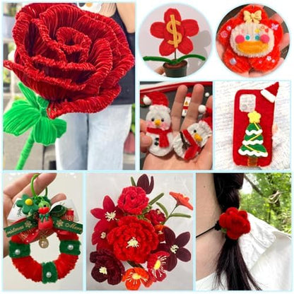 AHAMETON 620Pcs Red Series Pipe Cleaners Flower Kit,Chenille Stems Craft - Image 3