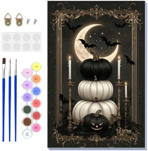 NAIMOER Halloween Night Paint by Numbers Kits for Adults Beginner with Wooden Framed, Pumpkins Color by Numbers on Canvas Painting Kits for Adults, Easy Paint DIY Acrylic for Home Wall Decor 8X12 Inch by NAIMOER