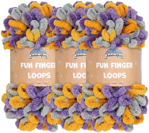 JubileeYarn Fun Finger Loops Yarn - Purple Grey Yellow - 3 Skeins by BambooMN
