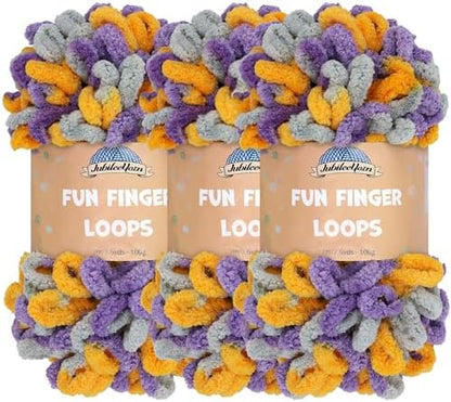 JubileeYarn Fun Finger Loops Yarn - Purple Grey Yellow - 3 Skeins by BambooMN