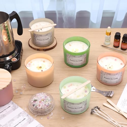 REISEN 6 Pcs 12oz Black & White Glass Candle Jars with Lids & Crystal Rocks - Image 5