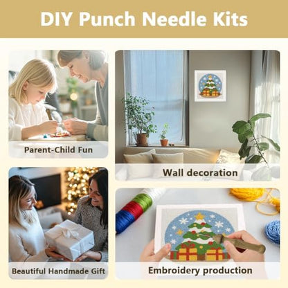 Doodlream Christmas Tree DIY Punch Needle Embroidery Kit for Adult Beginner, 9.4" Christmas Pine Tree Punch Stitching Craft Set for Starter with Frame, Fabric Pattern, Threader, Yarn, Pinch Needle - Image 4