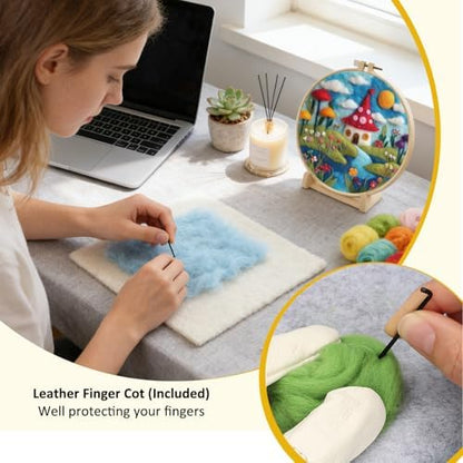 Zovylks Natural Landscape Needle Felting Kits Beginners, 7.9 Inch DIY Wool Felting Painting Starter Kit, Needle Felt Set for Home Decor with Foam Pad, Instructions (Mushroom House) - Image 5