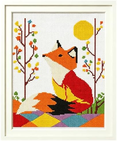 Zhenqing Geometric Red Fox Stamped Cross Stitch Kit for Adults Beginners, 11CT Printed Cross Stitch on White Cotton Fabric, Woodland Animal DIY Needlework Home Decor (66158) by ZhenqingHomeFlagship