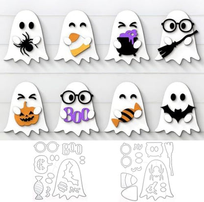 8Pcs Halloween Ghost Cutting Dies for Card Making, Pumpkin Broom Candy Bat Spider Die Cuts All Saints' Day Metal Embossing Stencil for DIY Scrapbooking Cards Decorative by Unknown