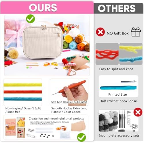 MYBAGZING Crochet Kit for Beginners, Complete Starter Set with Yarn, Ergonomic Crochet Hooks, Needles, Crochet Accessories and Suppliers for Crochet Beginner Projects, Knitting Kit for Adult - Image 6