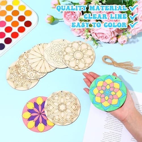 Blosssound 40 Pcs Unfinished Wood Mandala to Paint, Stylish - Image 3