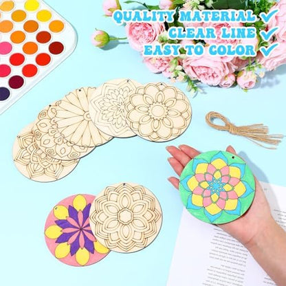 Blosssound 40 Pcs Unfinished Wood Mandala to Paint, Stylish - Image 3
