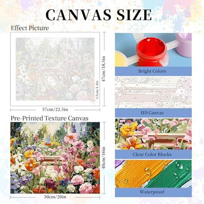 Paint by Numbers Kit for Adults, Garden Flowers Number Painting Canvas Kit - Image 3