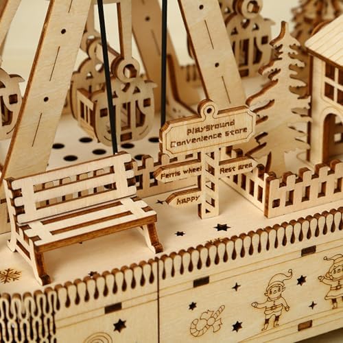 3D Wooden Puzzles for Adults, Ferris Wheel Kit w/Music & Spark Light - Image 3
