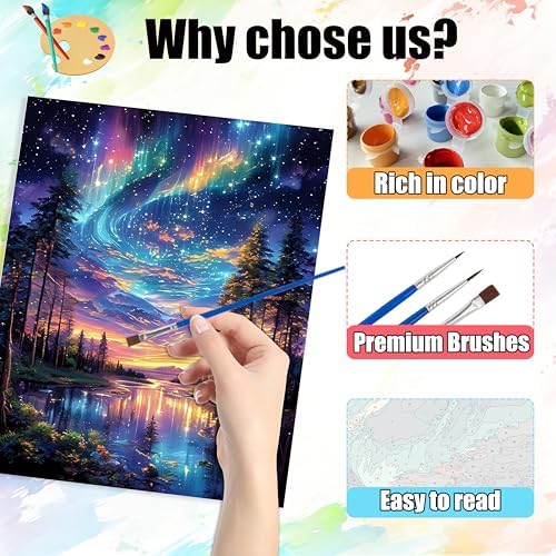 Yunruily 3 Pack Paint by Number Adult - Aurora Adult Paint Numbers,Aurora Painting by Numbers Kit for Adults for Gifts Home Wall Decor 12x16 Inch - Image 5