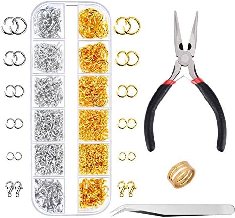 Paxcoo 1200Pcs Open Jump Rings and Lobster Clasps Jewelry Findings Kit with Pliers for Jewelry Making (Silver and Gold) by PAXCOO