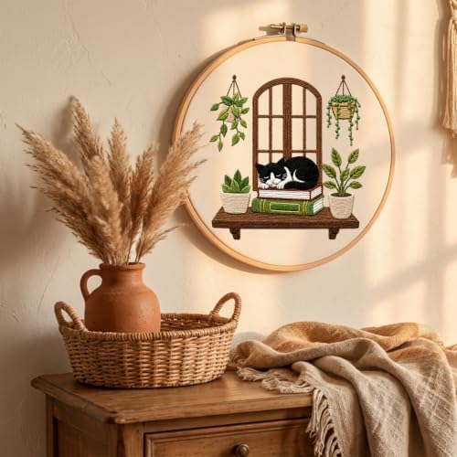 Nuberlic Embroidery Kit for Beginners Stamped Black Cat - Image 5
