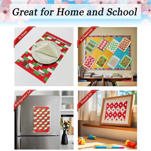 15 Christmas Paper Weaving Project • Anxiety Relief PaperCraft • DIY Placemats with ¾-inch Paper Strips and 9x14-inch Mats • Beginner Learn to Weave • Home and Classroom Decor (Red White Green) - Image 6
